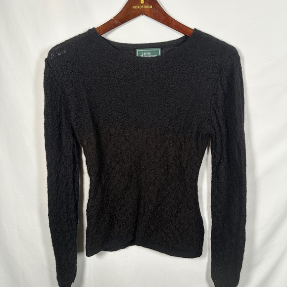 Neyra Collection sweater lightweight baby alpaca open knit crewneck black S - Picture 3 of 10